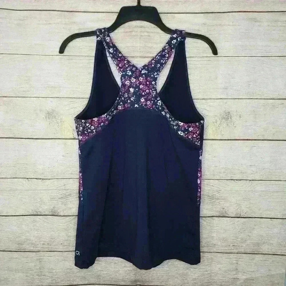 GAP FIT Tank DAISY PRINT Tank Colorblock Racer Back Navy Pink Flower size large - Picture 4 of 9
